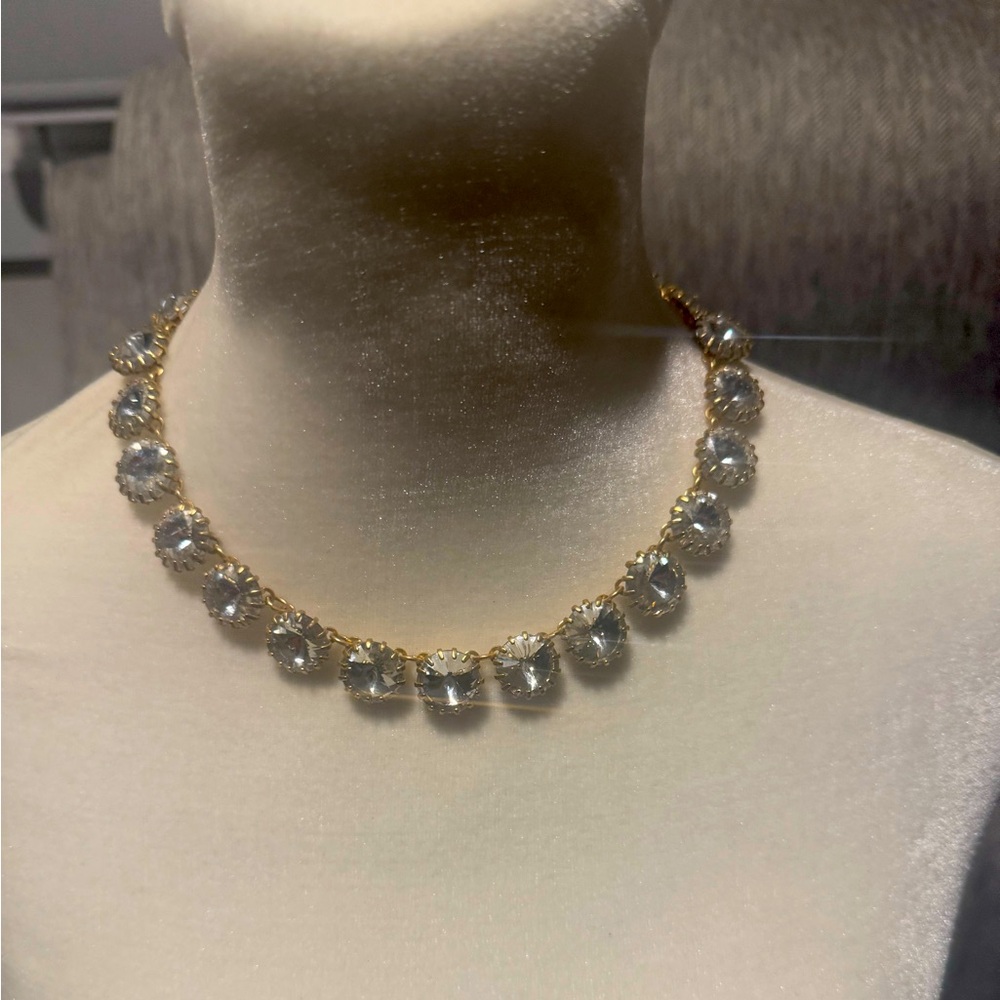 J.Crew Costume Gold Tone Prong Set Large Rhinestone Necklace adjustable setting